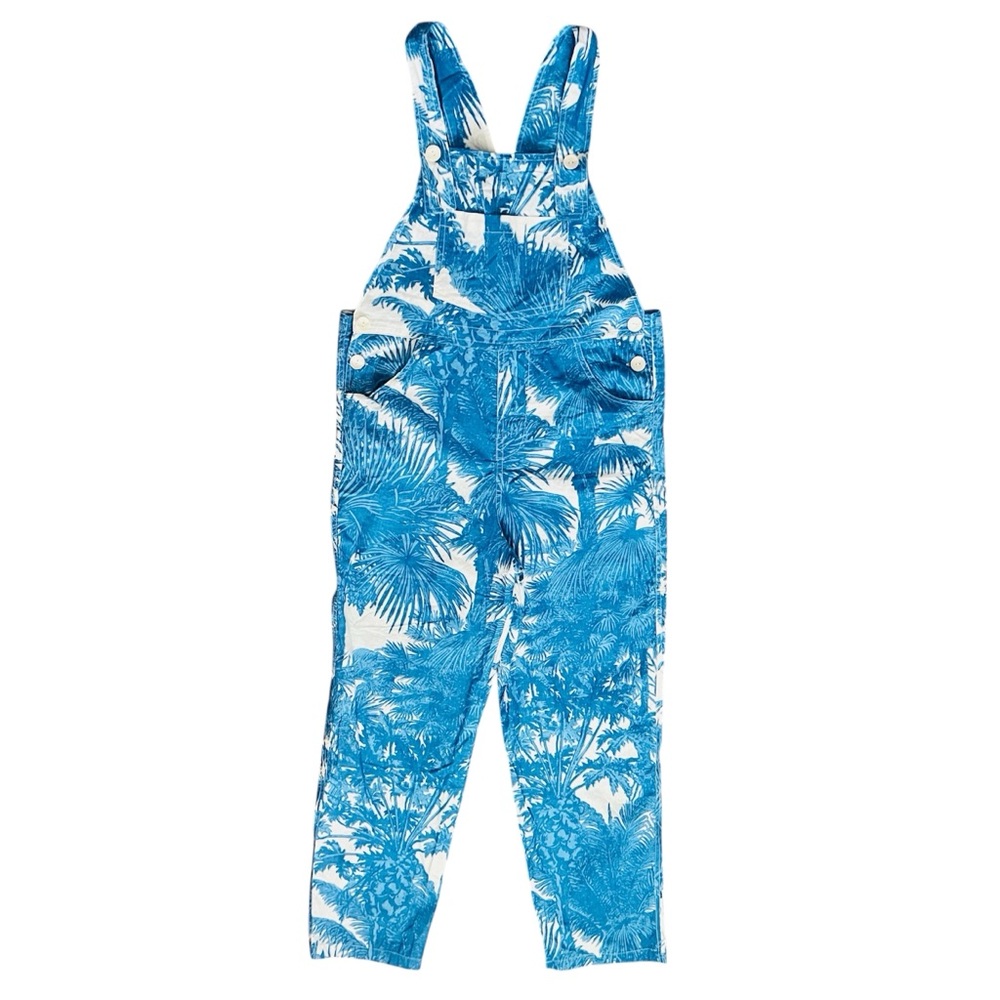 Mary Marshmallow Palm Tree Print Overalls Blue SZ S Preppy Boho Lightweight